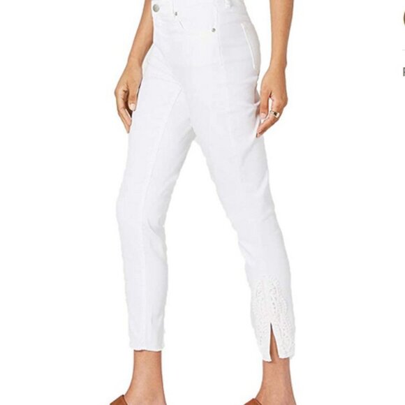 Style & Co Skinny Ankle Pant Crochet Detail Split Hem White Jeans 10P Petite 10 - Picture 13 of 16